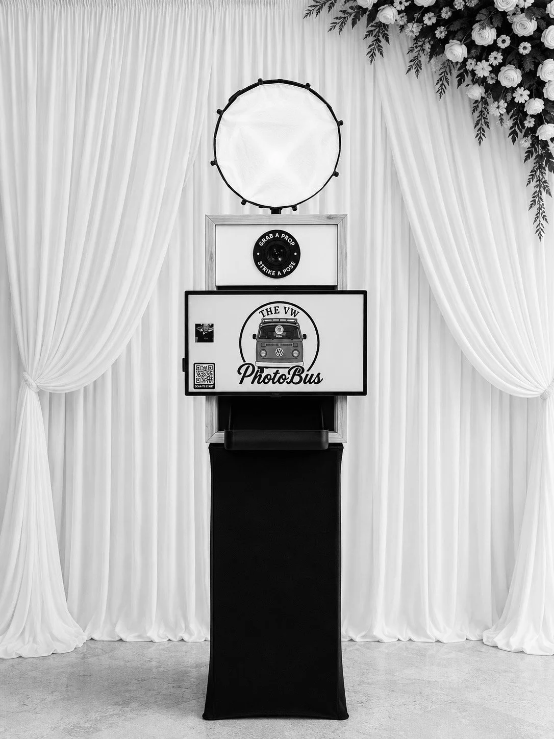 Freestanding photo booth with backdrop